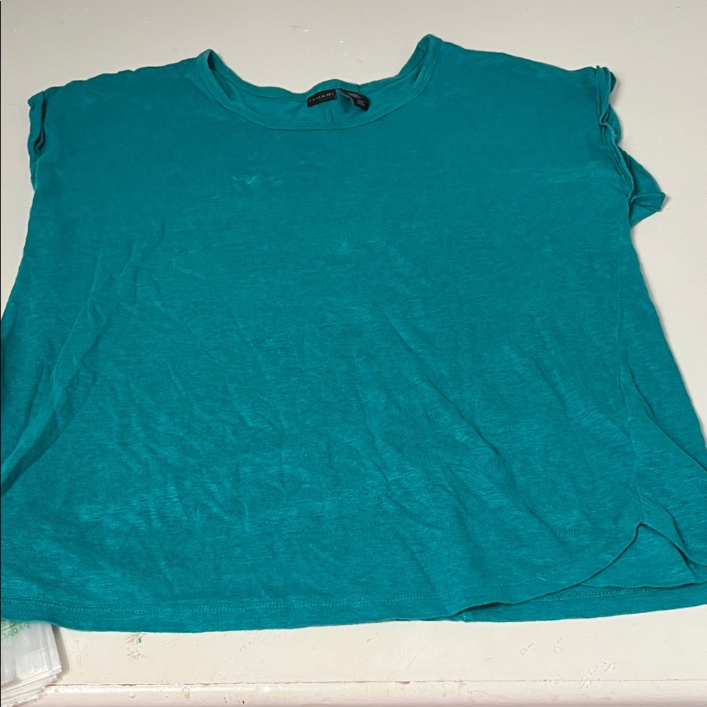 Tahari XL Short Sleeve Teal Crewneck Basic Blouse